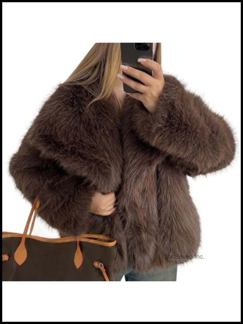 Fluffy Faux Fur Cropped Jacket Long Sleeve Shawl Collar Winter Coat